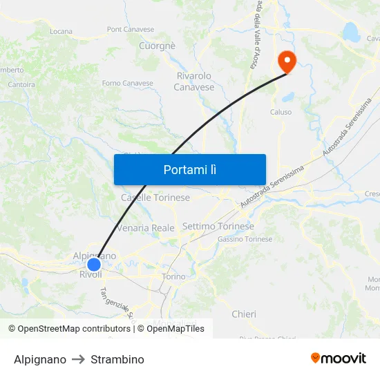 Alpignano to Strambino map