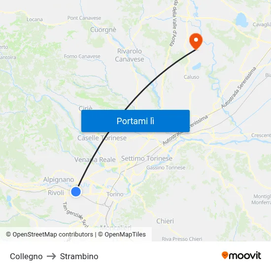 Collegno to Strambino map