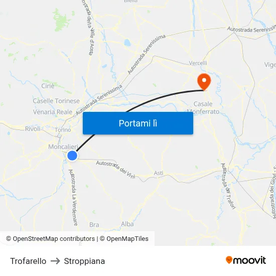 Trofarello to Stroppiana map