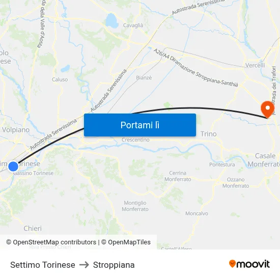 Settimo Torinese to Stroppiana map