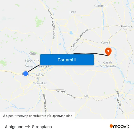 Alpignano to Stroppiana map