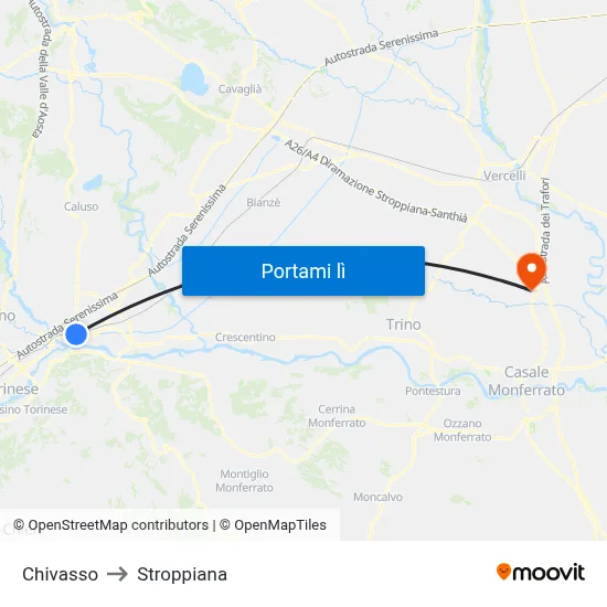 Chivasso to Stroppiana map