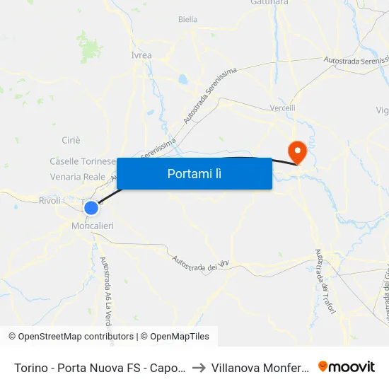 Torino - Porta Nuova FS - Capolinea to Villanova Monferrato map