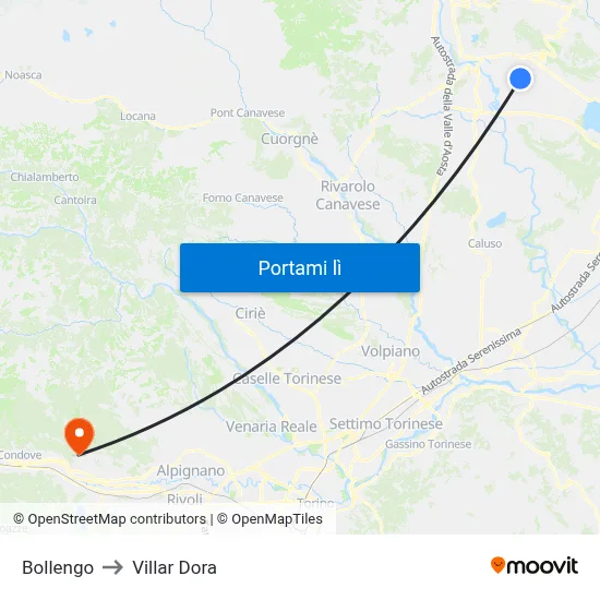 Bollengo to Villar Dora map