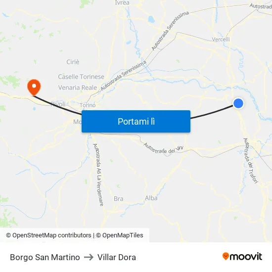 Borgo San Martino to Villar Dora map