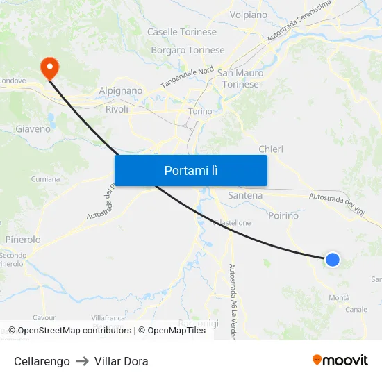 Cellarengo to Villar Dora map