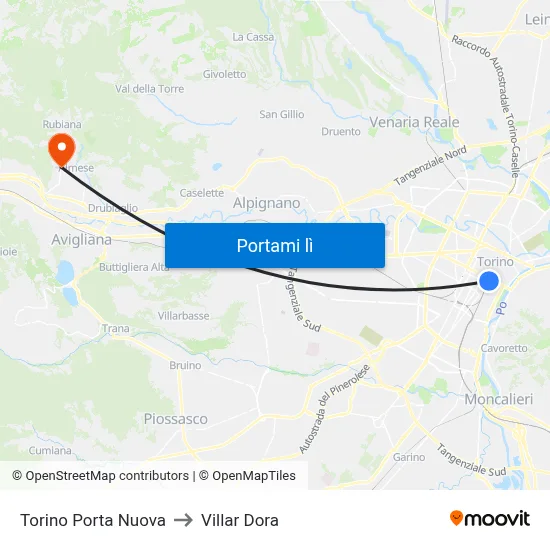 Torino Porta Nuova to Villar Dora map