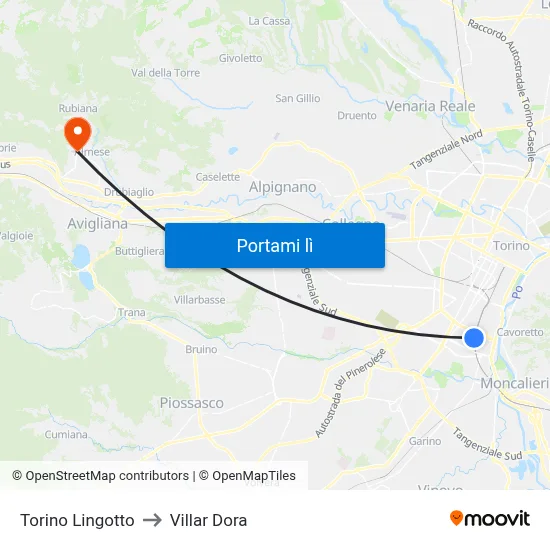 Torino Lingotto to Villar Dora map