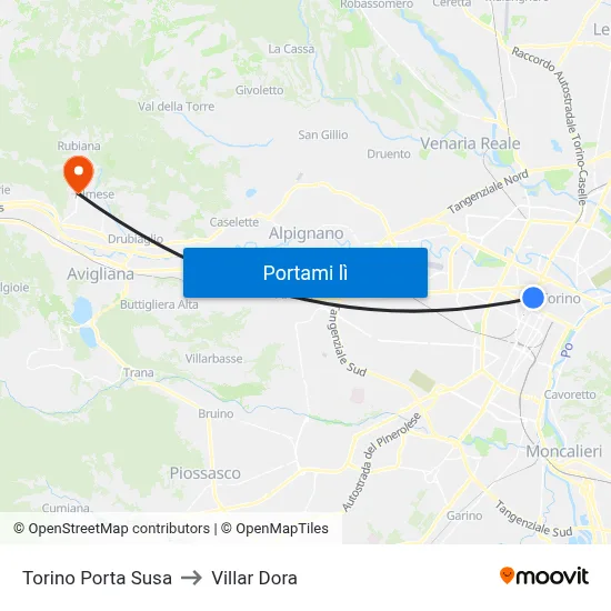 Torino Porta Susa to Villar Dora map