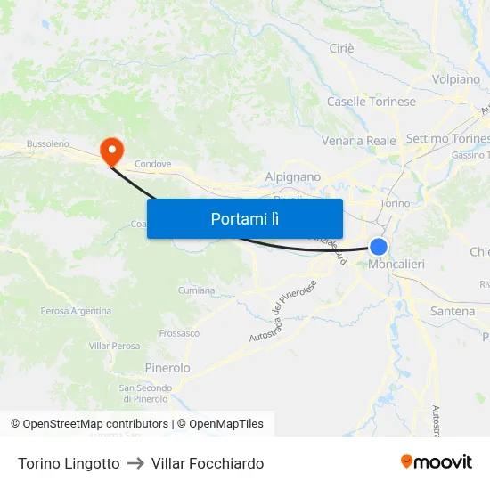 Torino Lingotto to Villar Focchiardo map