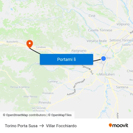 Torino Porta Susa to Villar Focchiardo map
