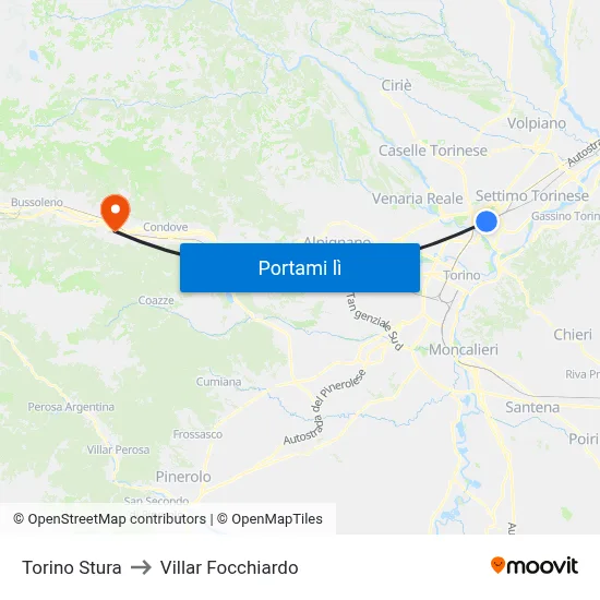 Torino Stura to Villar Focchiardo map