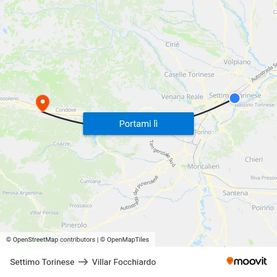 Settimo Torinese to Villar Focchiardo map