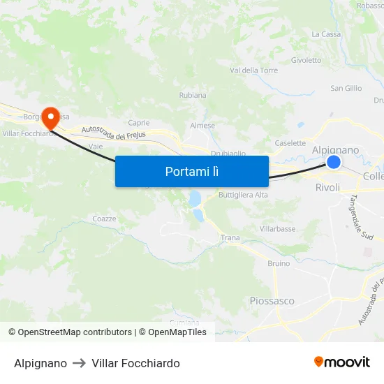 Alpignano to Villar Focchiardo map