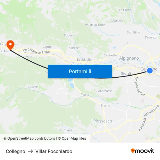 Collegno to Villar Focchiardo map