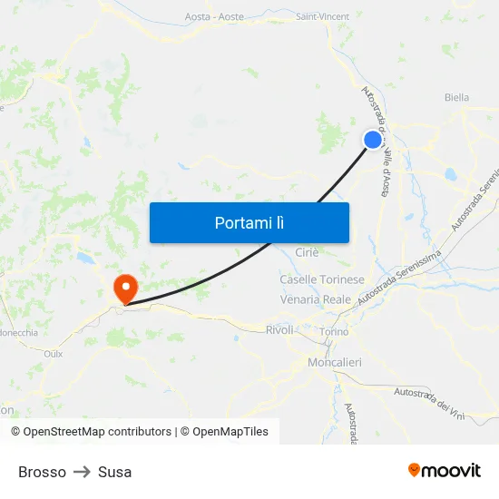 Brosso to Susa map