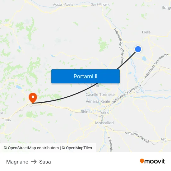 Magnano to Susa map
