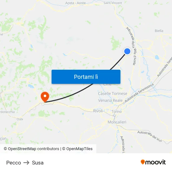 Pecco to Susa map