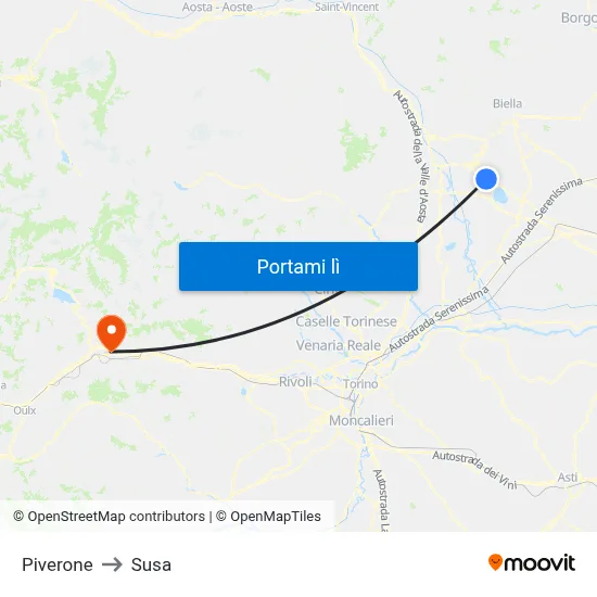 Piverone to Susa map