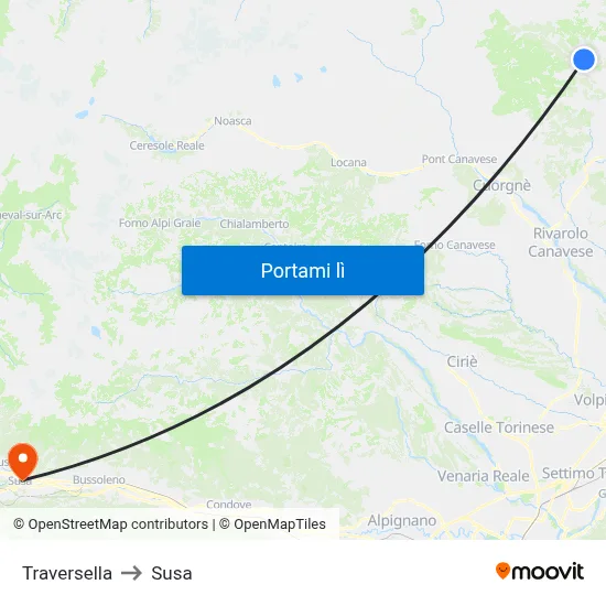 Traversella to Susa map