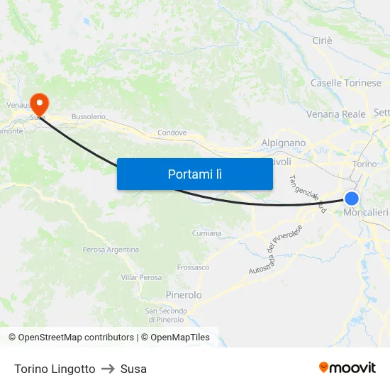 Torino Lingotto to Susa map
