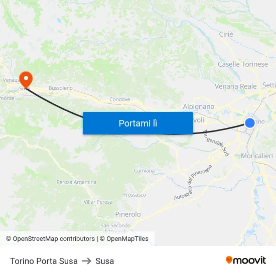 Torino Porta Susa to Susa map