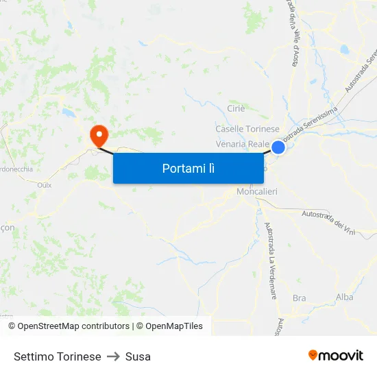 Settimo Torinese to Susa map