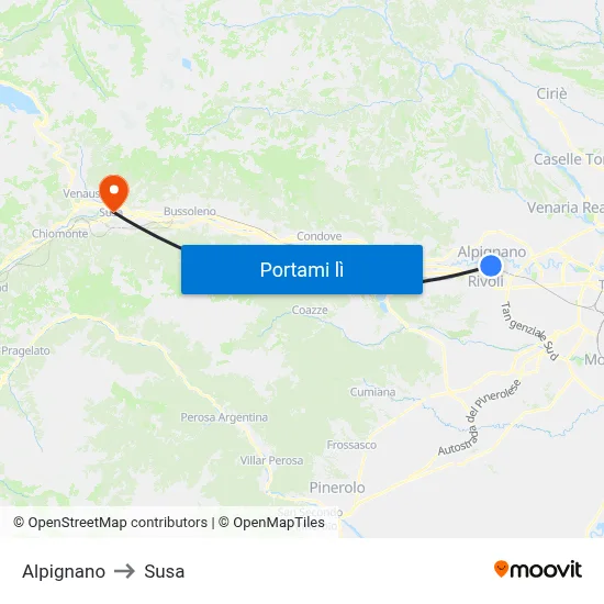 Alpignano to Susa map