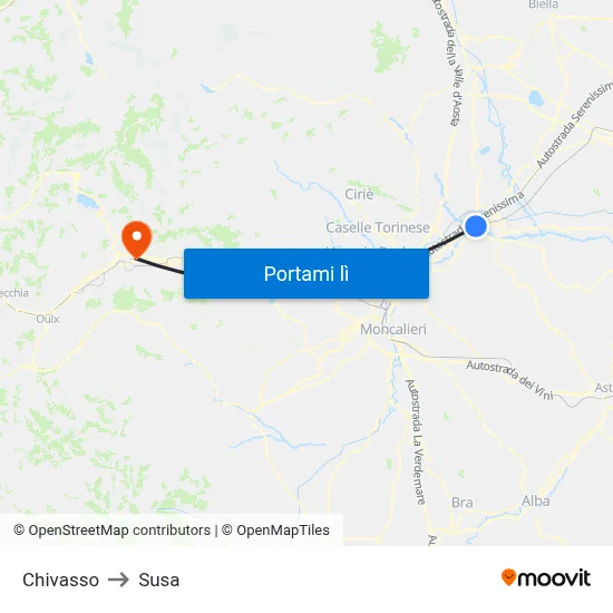 Chivasso to Susa map