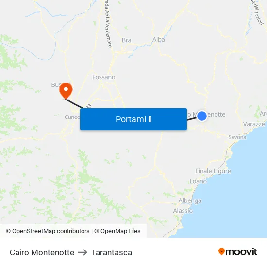 Cairo Montenotte to Tarantasca map