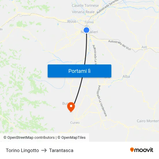 Torino Lingotto to Tarantasca map