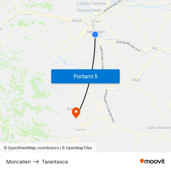 Moncalieri to Tarantasca map