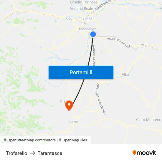 Trofarello to Tarantasca map