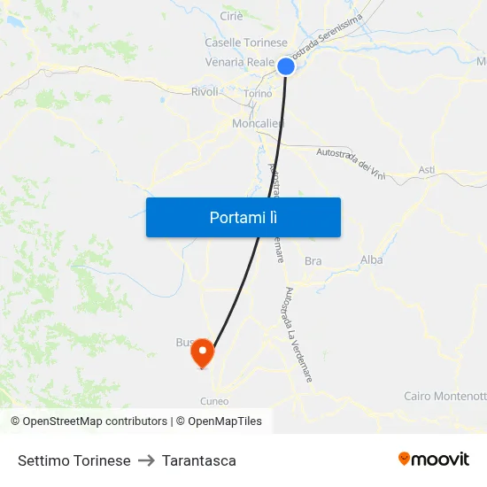 Settimo Torinese to Tarantasca map