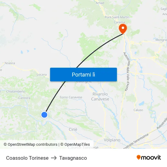 Coassolo Torinese to Tavagnasco map