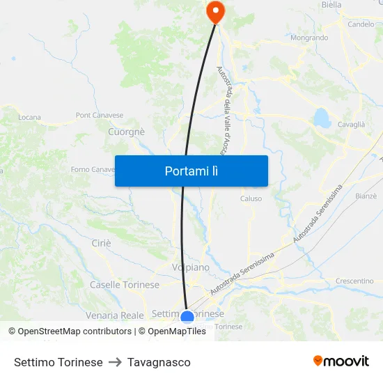 Settimo Torinese to Tavagnasco map