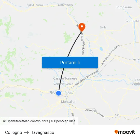 Collegno to Tavagnasco map