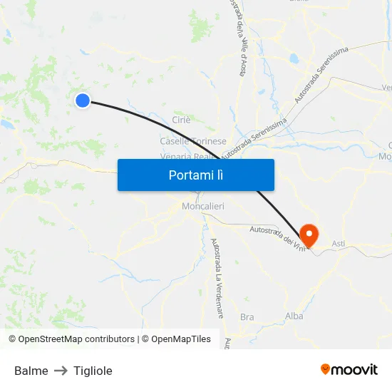 Balme to Tigliole map