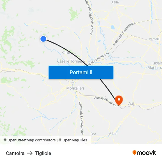 Cantoira to Tigliole map