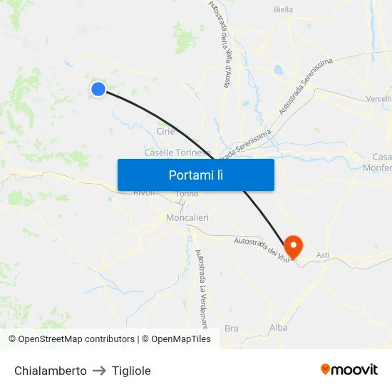 Chialamberto to Tigliole map