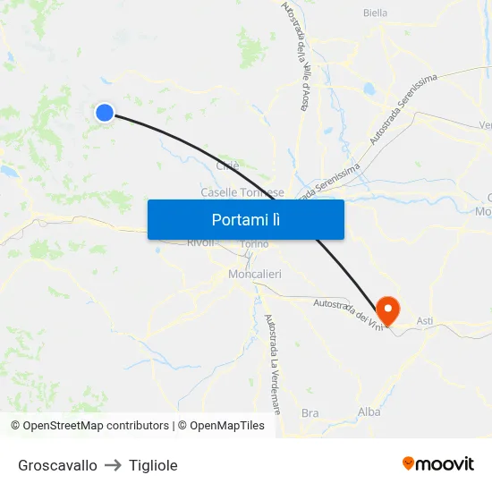 Groscavallo to Tigliole map