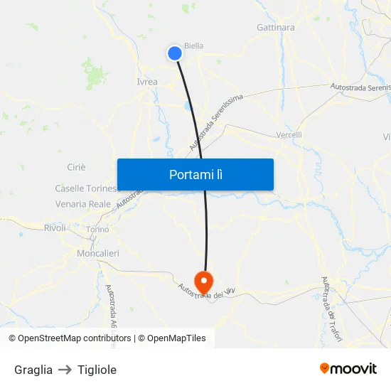 Graglia to Tigliole map