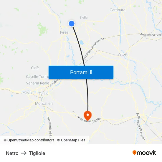 Netro to Tigliole map