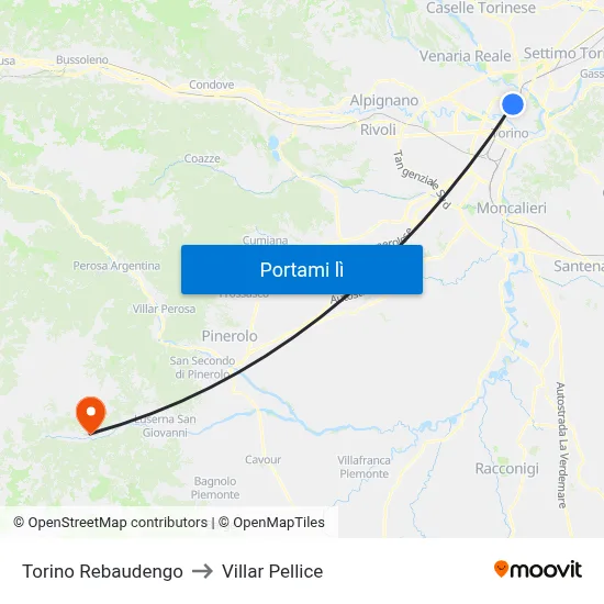 Torino Rebaudengo to Villar Pellice map