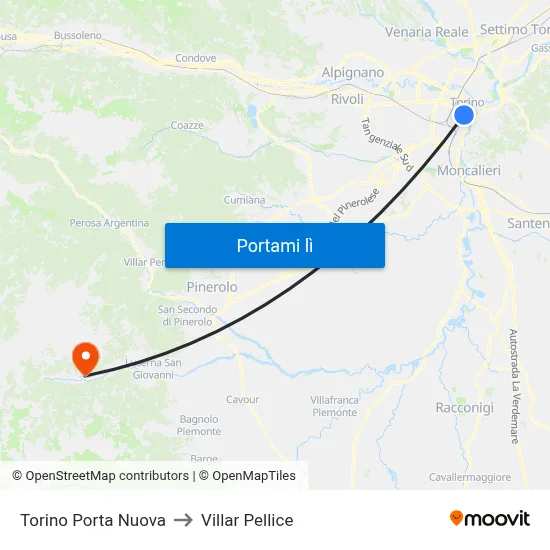 Torino Porta Nuova to Villar Pellice map