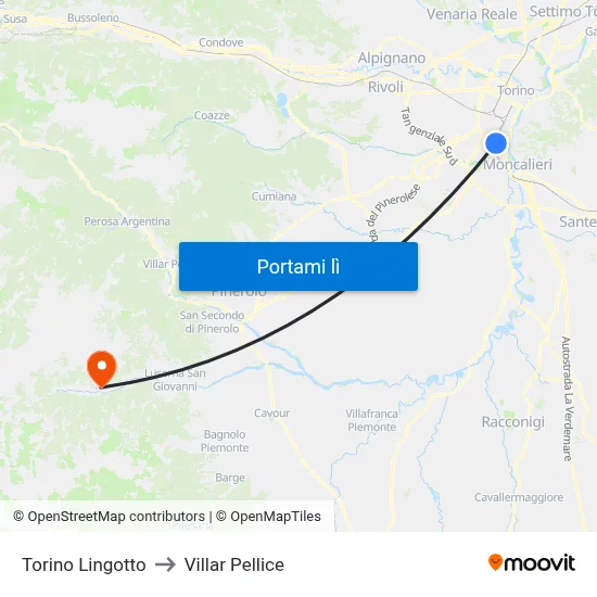 Torino Lingotto to Villar Pellice map