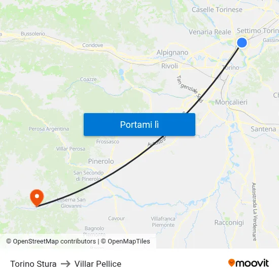 Torino Stura to Villar Pellice map