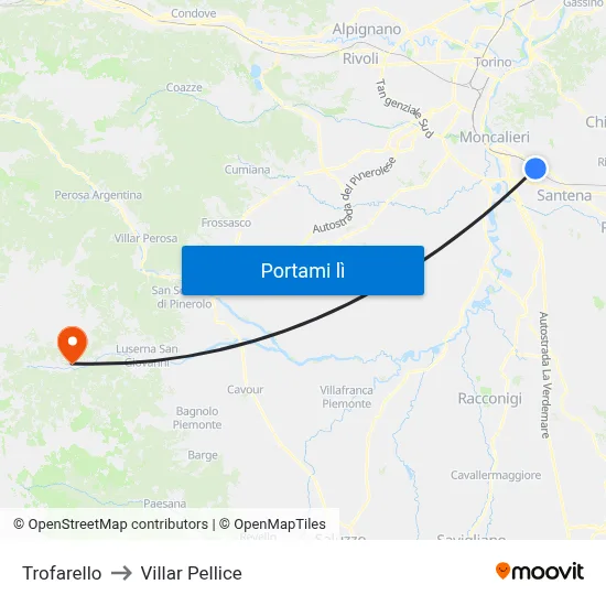 Trofarello to Villar Pellice map