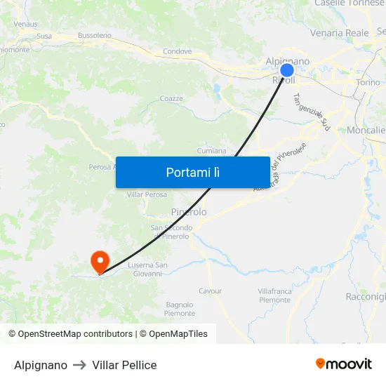 Alpignano to Villar Pellice map