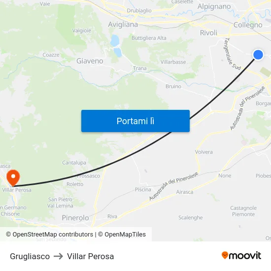Grugliasco to Villar Perosa map